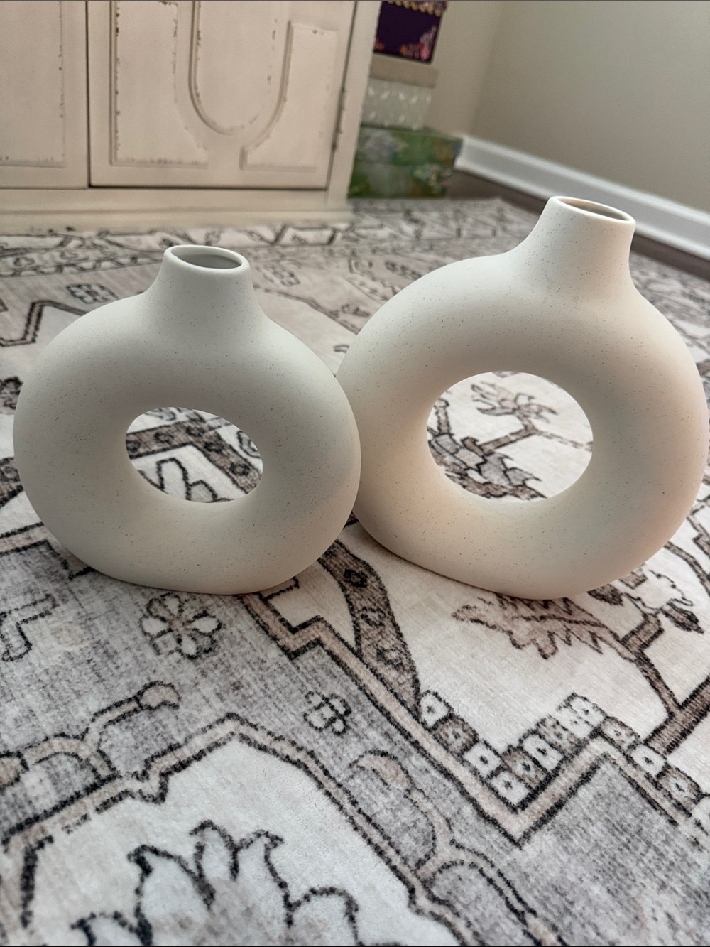 Neutral Cream Donut Ceramic Vases - Minimal Home Accents
